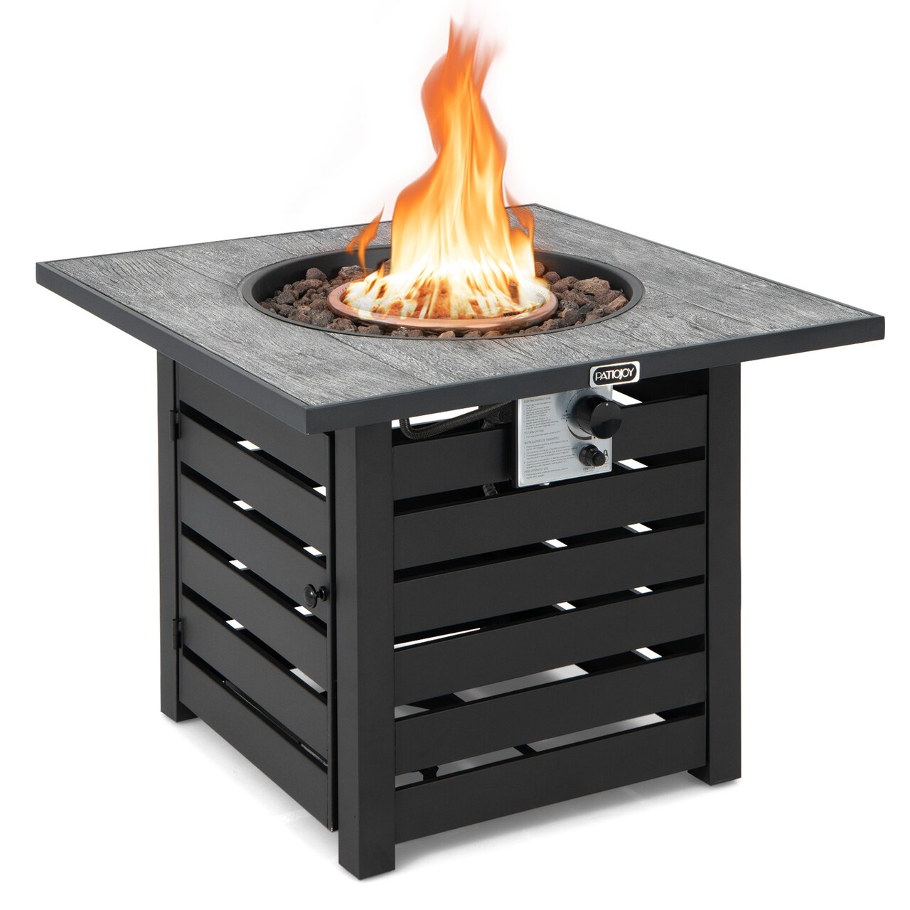 Black Square Outdoor Propane Fire Pit Table with Lava Stones and Cover